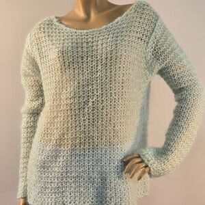 Mohair Blend Loose Knit  Sweater Womens Sz Large Pastel Aquatic Teal Boho Y2K